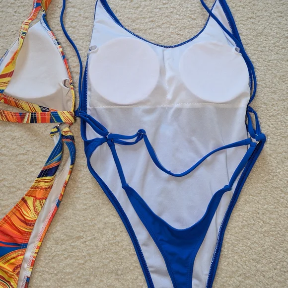 Shein Colorful Swirl and Blue One-Piece Swimsuits - Picture 6 of 8